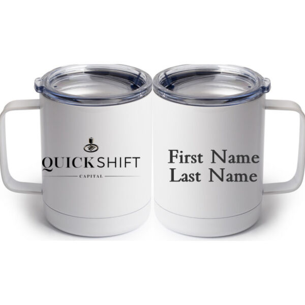 Personalized Quick Shift Capital - 10 oz. White Stainless Steel Coffee Mug Thumbnail