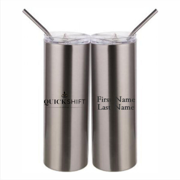 Personalized Quick Shift Capital - 20 oz Stainless Silver Skinny Tumbler with Stainless Straw and Lid Thumbnail