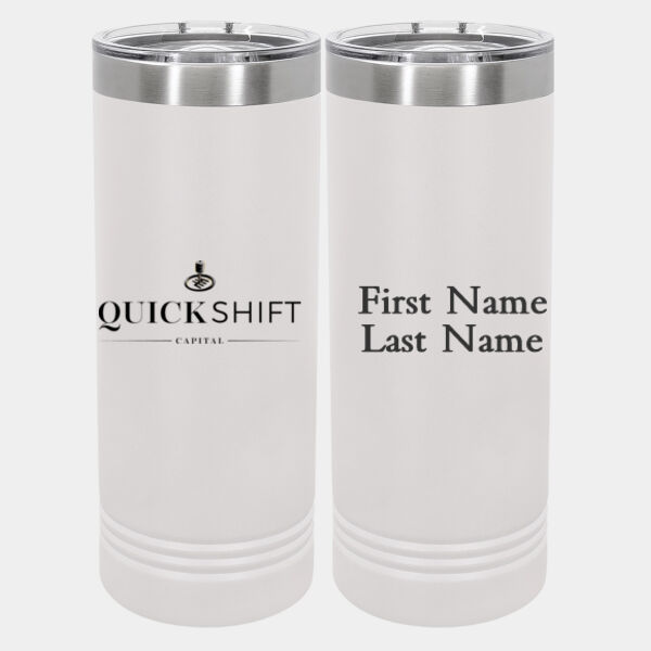 Personalized Quick Shift Capital - 22 oz Stainless White Skinny Tumbler with Slider Lid Thumbnail