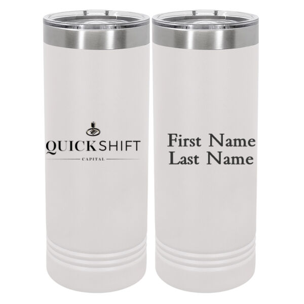 Personalized Quick Shift Capital - 22 oz Stainless White Skinny Tumbler with Slider Lid Thumbnail