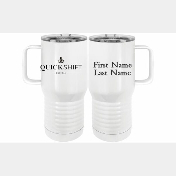 Personalized Quick Shift Capital - 20 oz. Insulated Stainless White Travel Mug w/Slider Lid Thumbnail