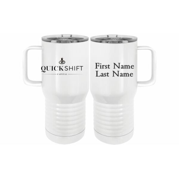 Personalized Quick Shift Capital - 20 oz. Insulated Stainless White Travel Mug w/Slider Lid Thumbnail