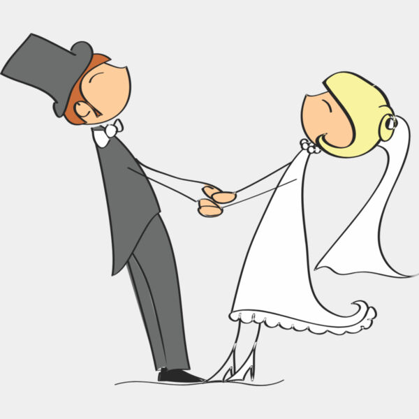 Cartoon Wedding Groom Bride Holding Hands 1 Thumbnail