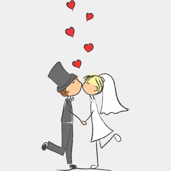 Cartoon Wedding Groom Bride Kiss 1 Thumbnail