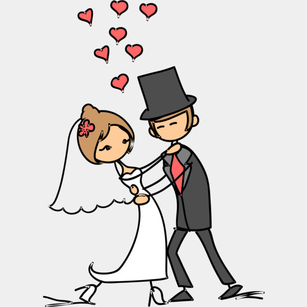 Cartoon Wedding Groom Bride Hug 8 Thumbnail